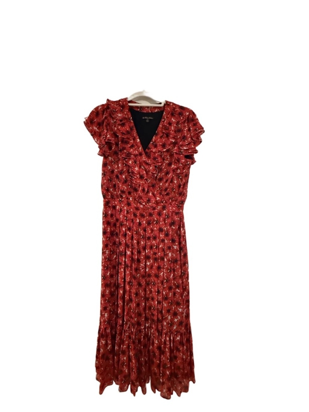 Brooks Brothers Chiffon Poppy Print Dress, Red, Size 4,